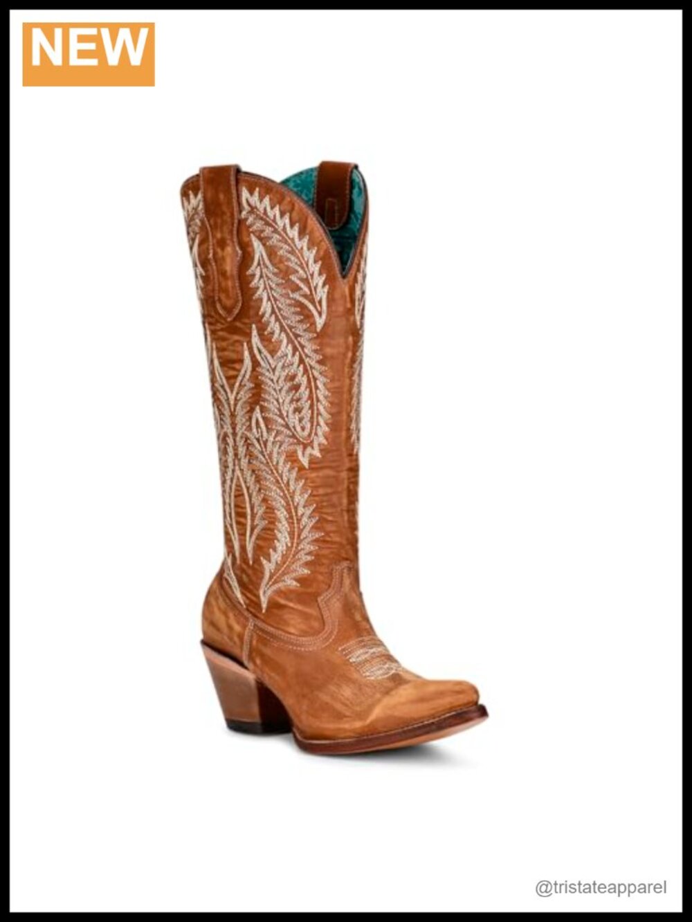 Handcrafted Knee High Western Boots Distressed Leather White Embroidery